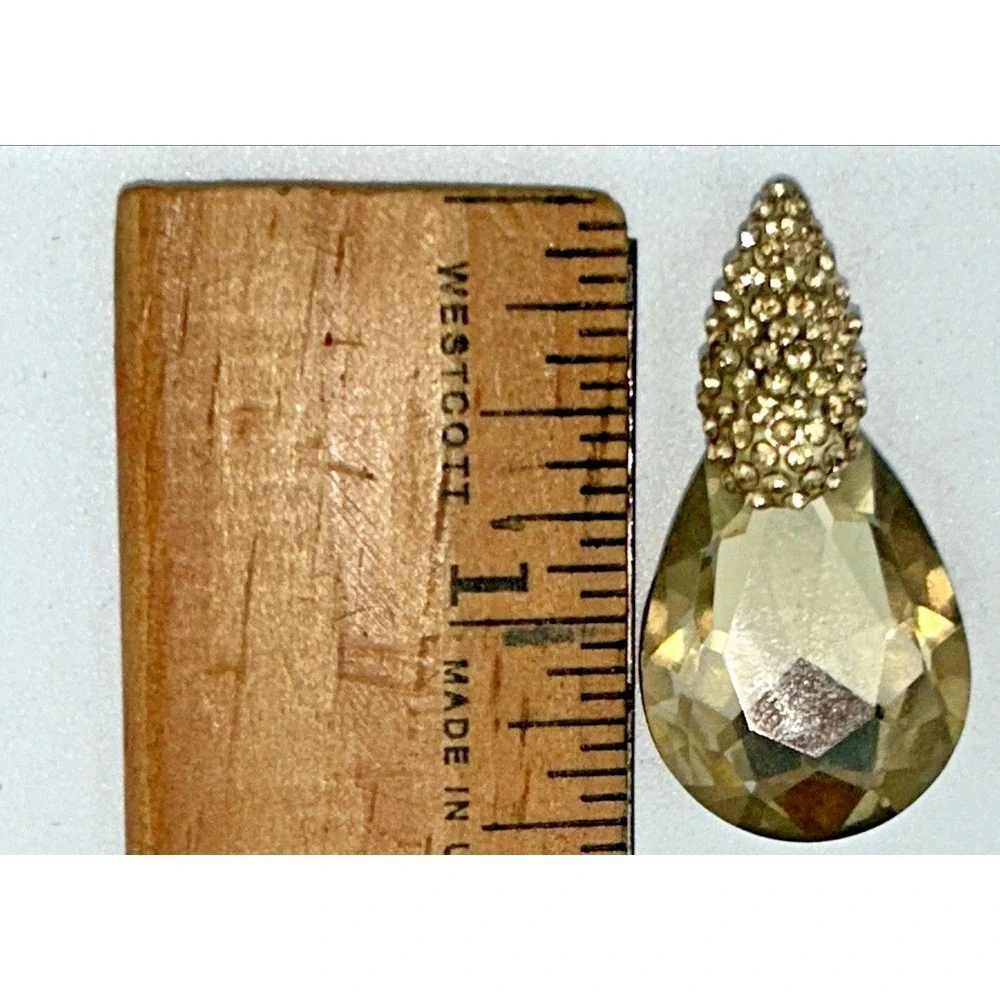 Vintage Champagne Gemstone‎ Pendant Faceted Glass Pear Cut Teardrop 1.5